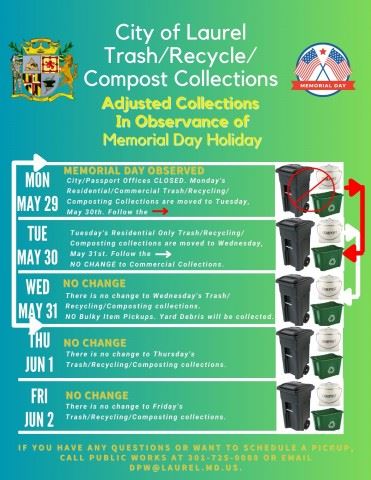 Graphic Highlighting Memorial Day Refuse and Recycling Schedule