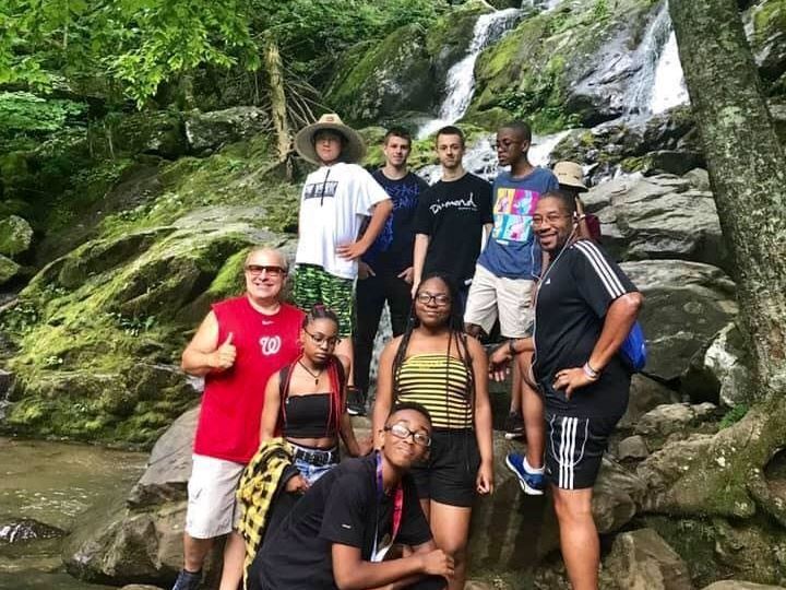 A picture of a group of teens visiting Great Falls