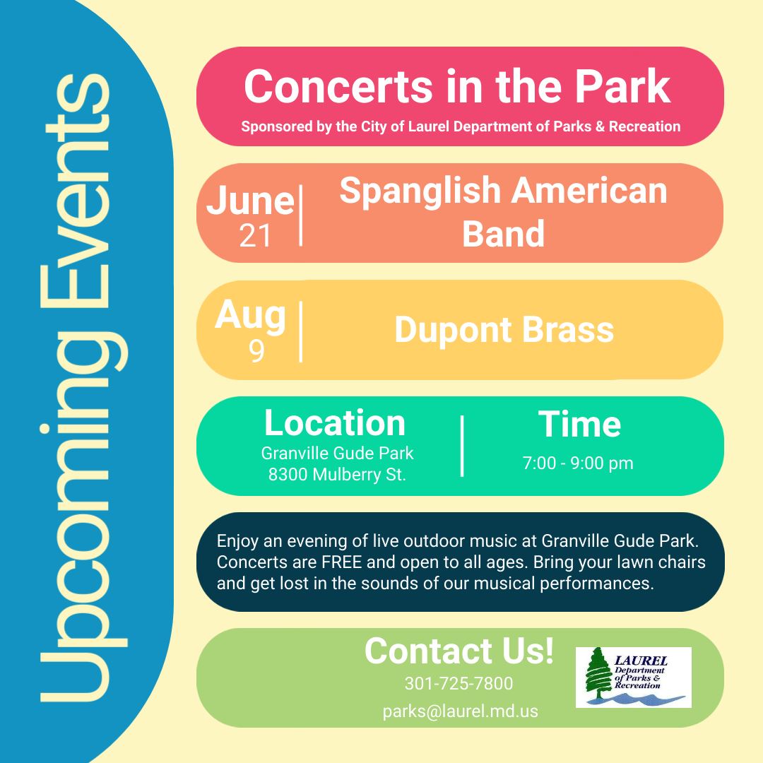 A flyer for our Concerts in the Park for the summer of 2024.