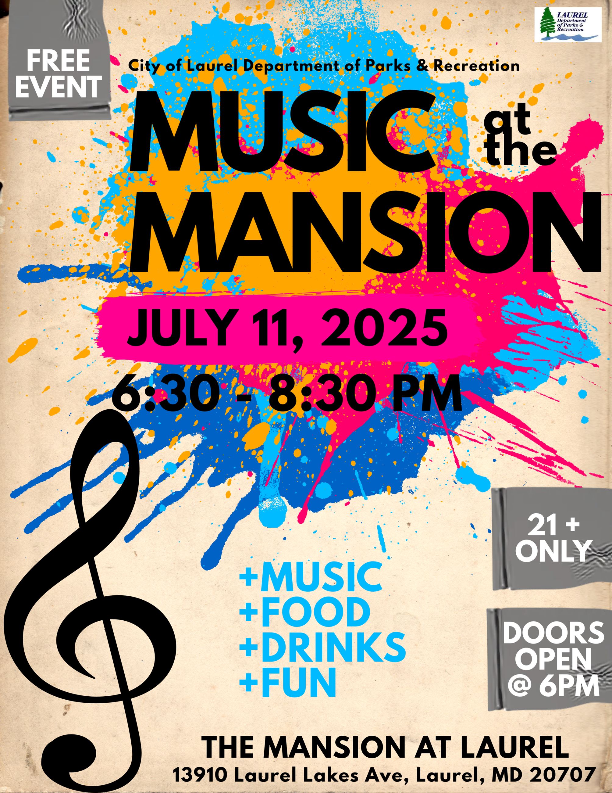 Flyer for Music at the Mansion July 2025 